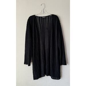 Vintage Marina Spadafora Italy Textured Black Open Cardigan Mesh Stripes READ‎